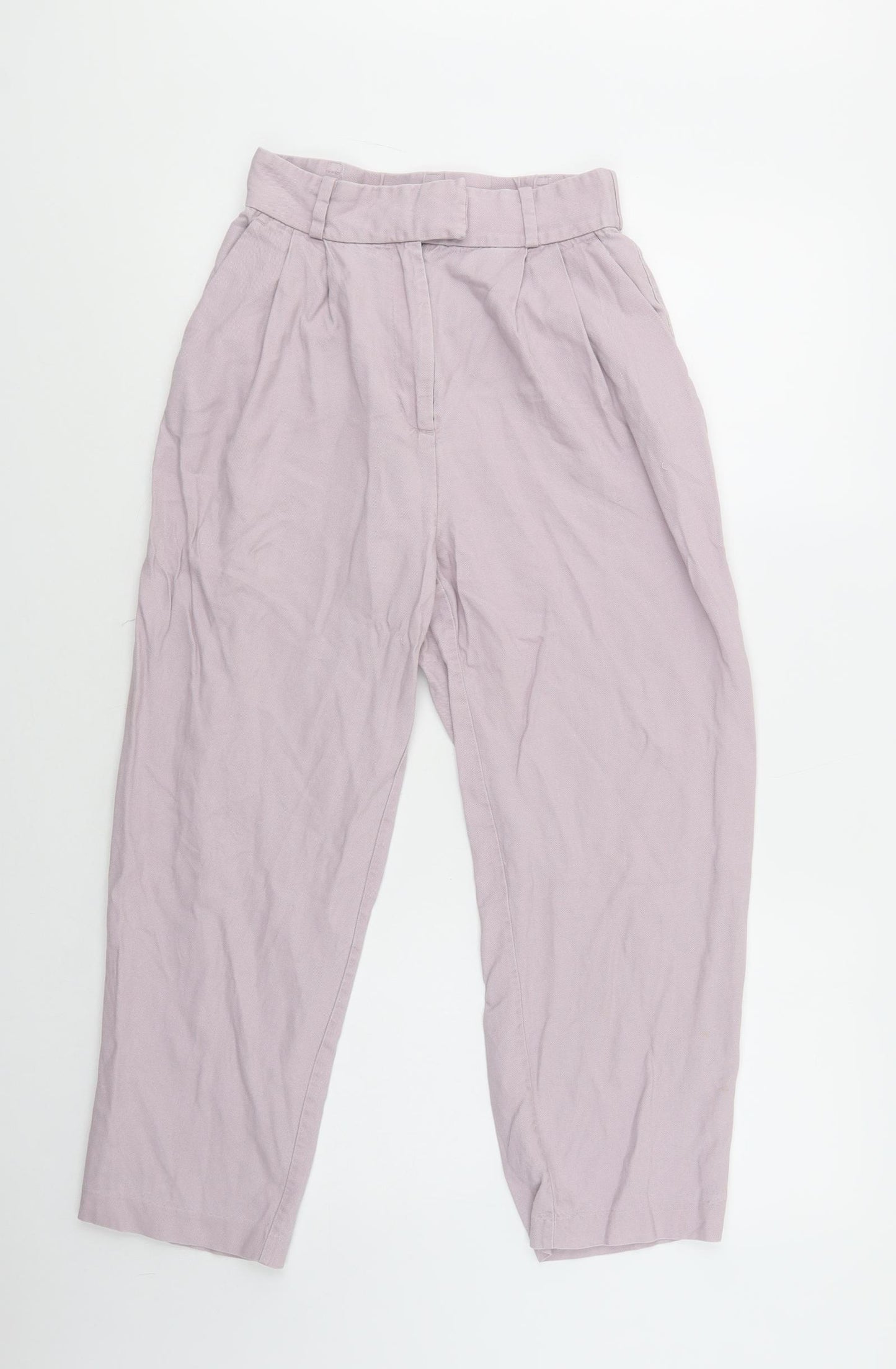 H&M Womens Purple  Lyocell Trousers  Size 8 L25 in Regular Button