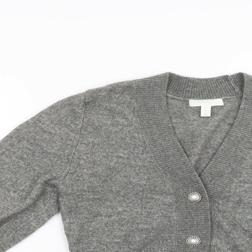 H&M Womens Grey V-Neck  Polyester Cardigan Jumper Size XS   - Pearl Buttons