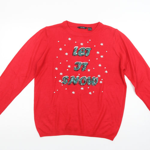 ESMARA Womens Red Crew Neck  Acrylic Pullover Jumper Size 14   - Let It Snow