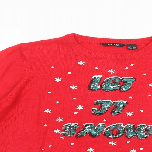 ESMARA Womens Red Crew Neck  Acrylic Pullover Jumper Size 14   - Let It Snow