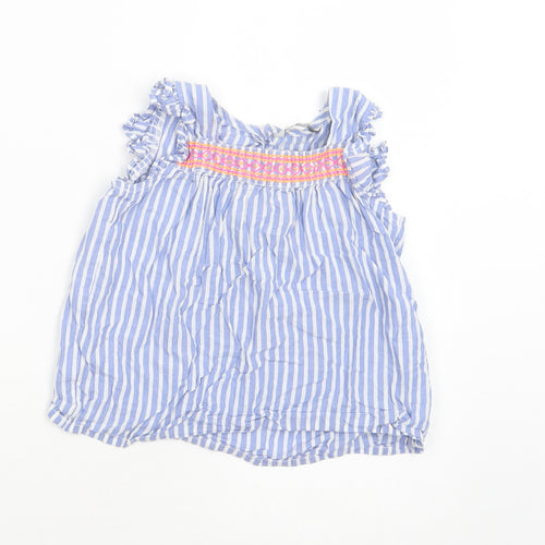 E-vie Angel Girls Blue Striped Cotton Pullover Blouse Size 5-6 Years Square Neck Button