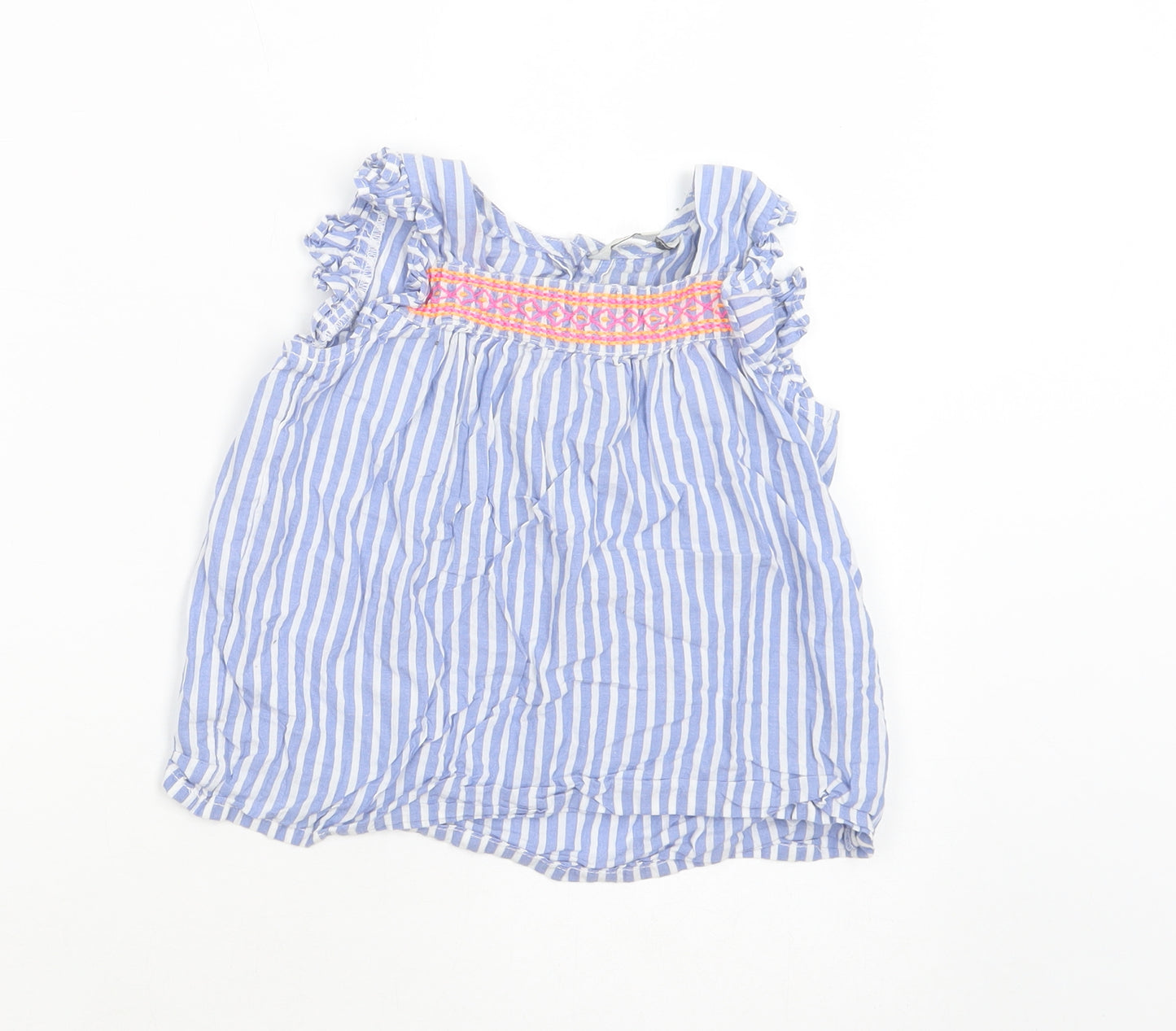 E-vie Angel Girls Blue Striped Cotton Pullover Blouse Size 5-6 Years Square Neck Button