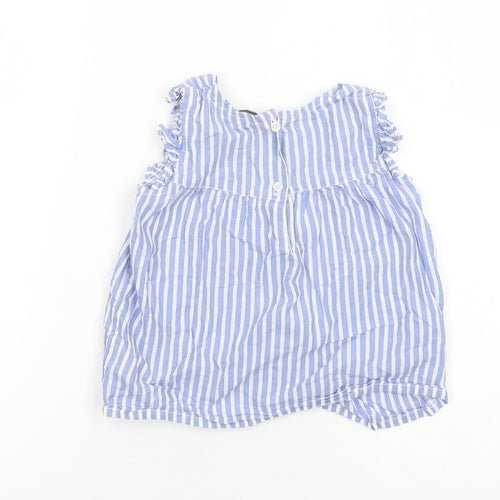 E-vie Angel Girls Blue Striped Cotton Pullover Blouse Size 5-6 Years Square Neck Button