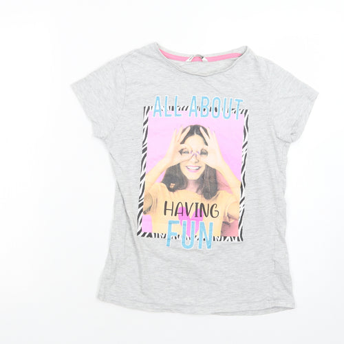 Pep & CO Girls Grey  Cotton Pullover T-Shirt Size 11-12 Years Crew Neck Pullover - Having Fun