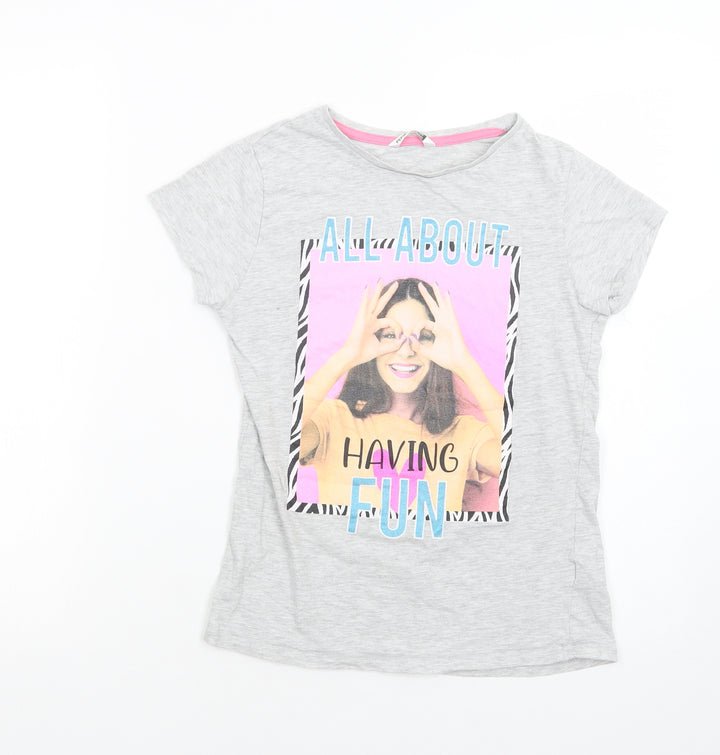 Pep & CO Girls Grey  Cotton Pullover T-Shirt Size 11-12 Years Crew Neck Pullover - Having Fun