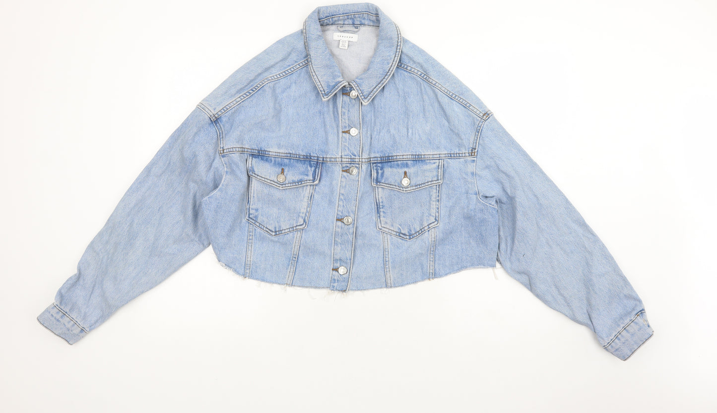 Topshop Womens Blue   Jacket  Size 16  Button - Cropped