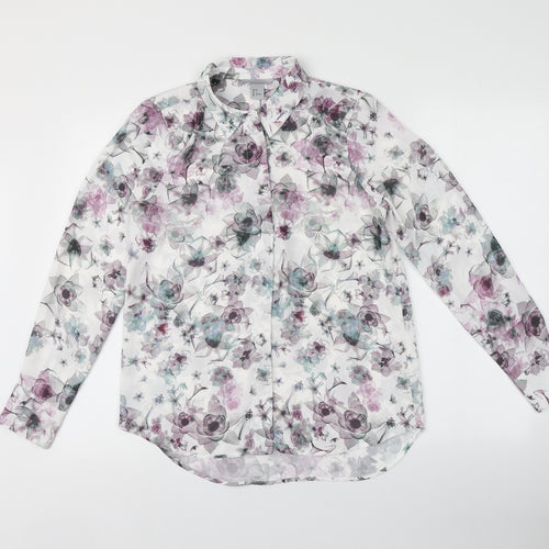 H&M Womens Multicoloured Floral Polyester Basic Button-Up Size 8 V-Neck