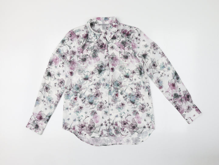 H&M Womens Multicoloured Floral Polyester Basic Button-Up Size 8 V-Neck