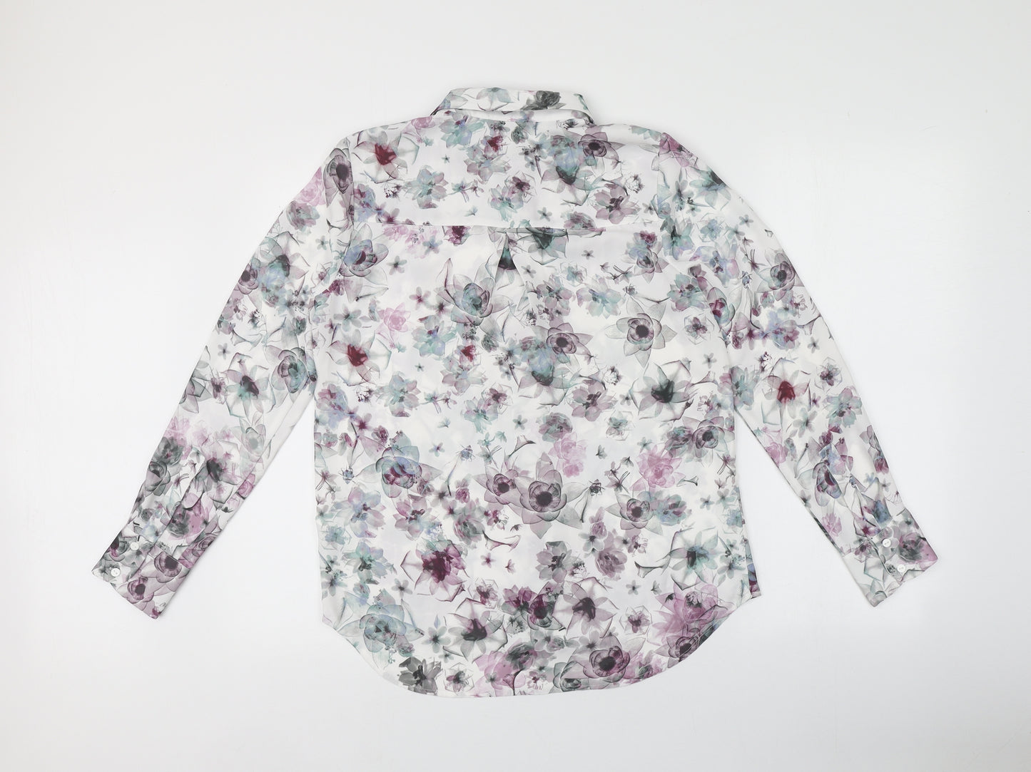 H&M Womens Multicoloured Floral Polyester Basic Button-Up Size 8 V-Neck