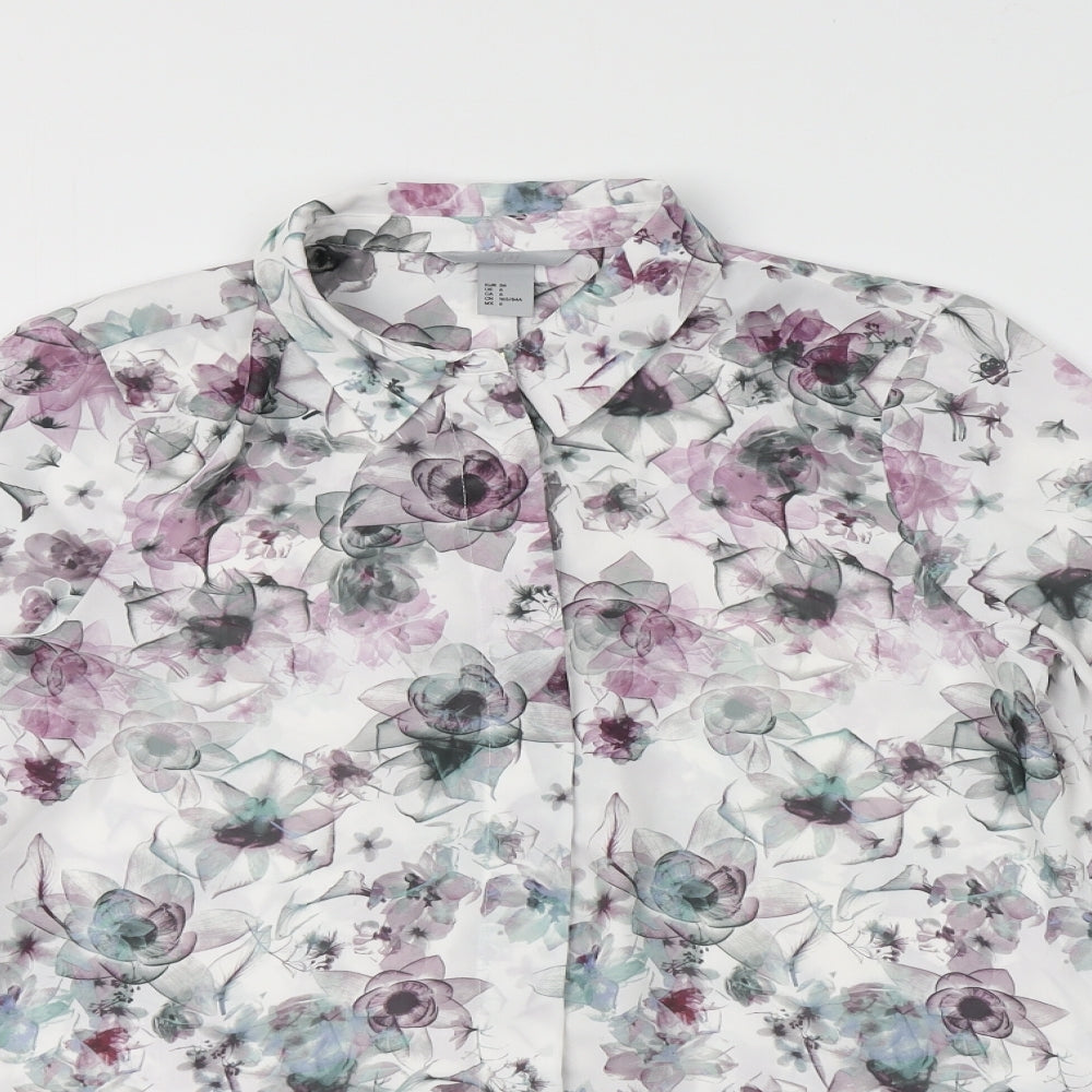 H&M Womens Multicoloured Floral Polyester Basic Button-Up Size 8 V-Neck