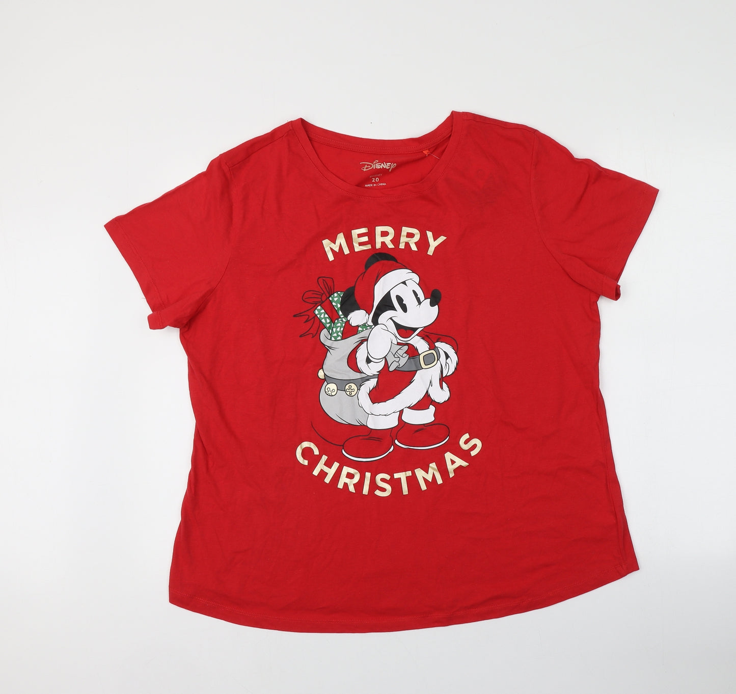 Disney Womens Red  Cotton Basic T-Shirt Size 22 Round Neck