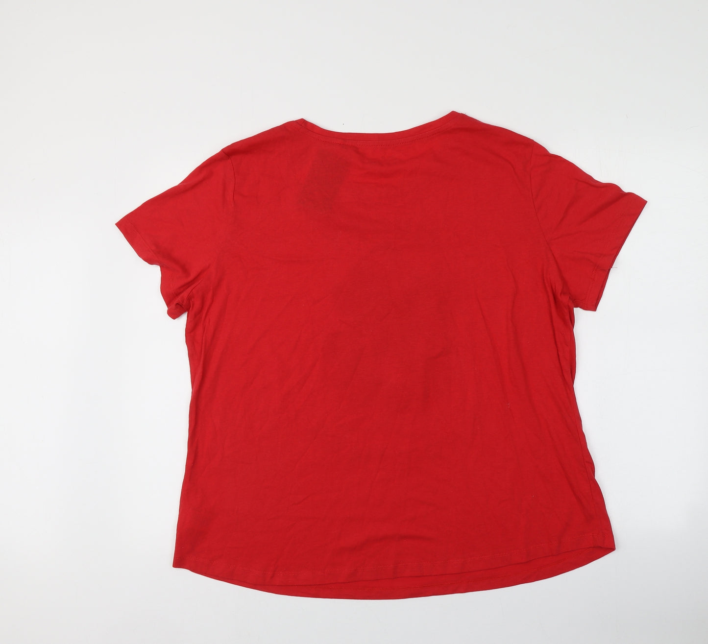 Disney Womens Red  Cotton Basic T-Shirt Size 22 Round Neck