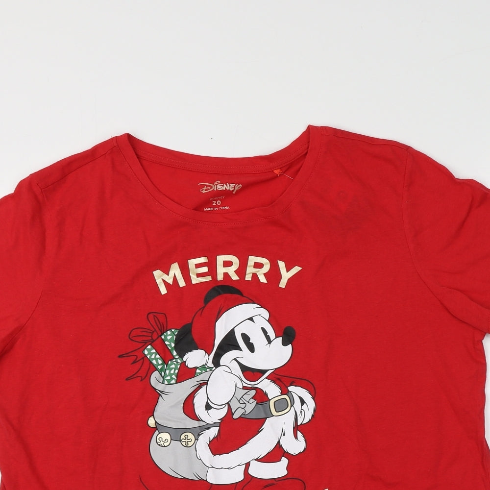 Disney Womens Red  Cotton Basic T-Shirt Size 22 Round Neck