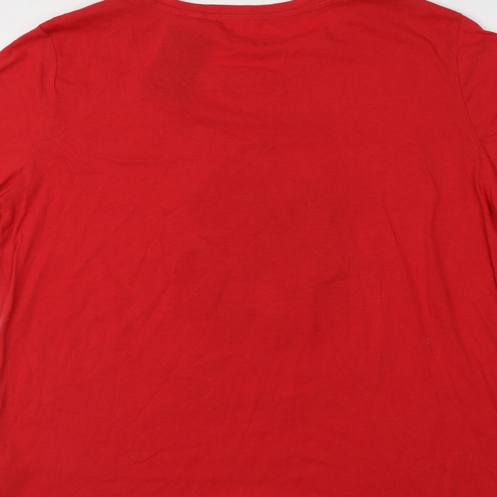 Disney Womens Red  Cotton Basic T-Shirt Size 22 Round Neck