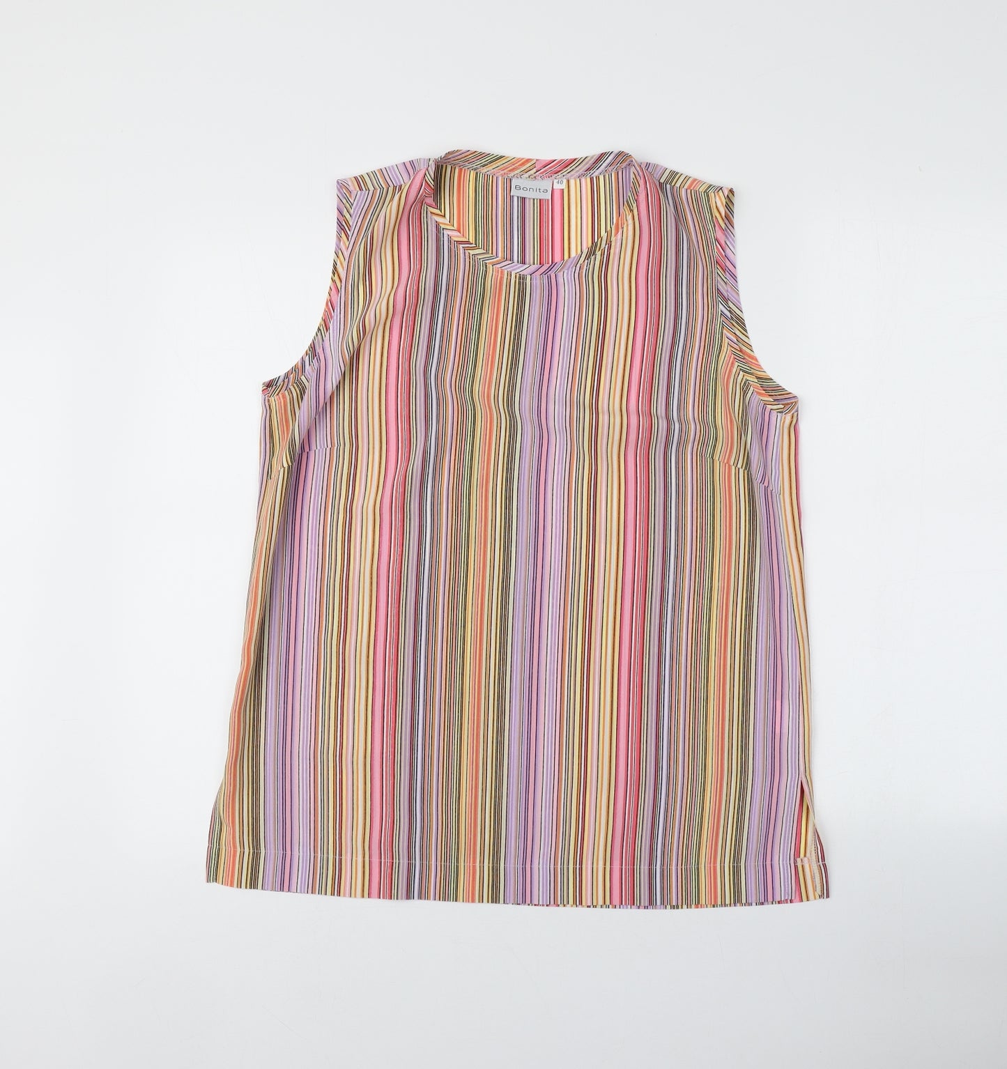 Bonita Womens Multicoloured Striped Polyester Basic Tank Size 12 Round Neck