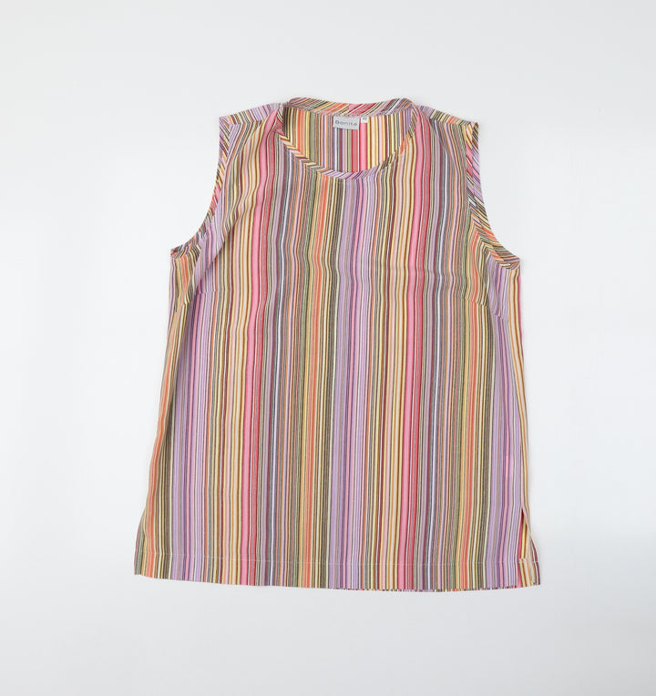 Bonita Womens Multicoloured Striped Polyester Basic Tank Size 12 Round Neck