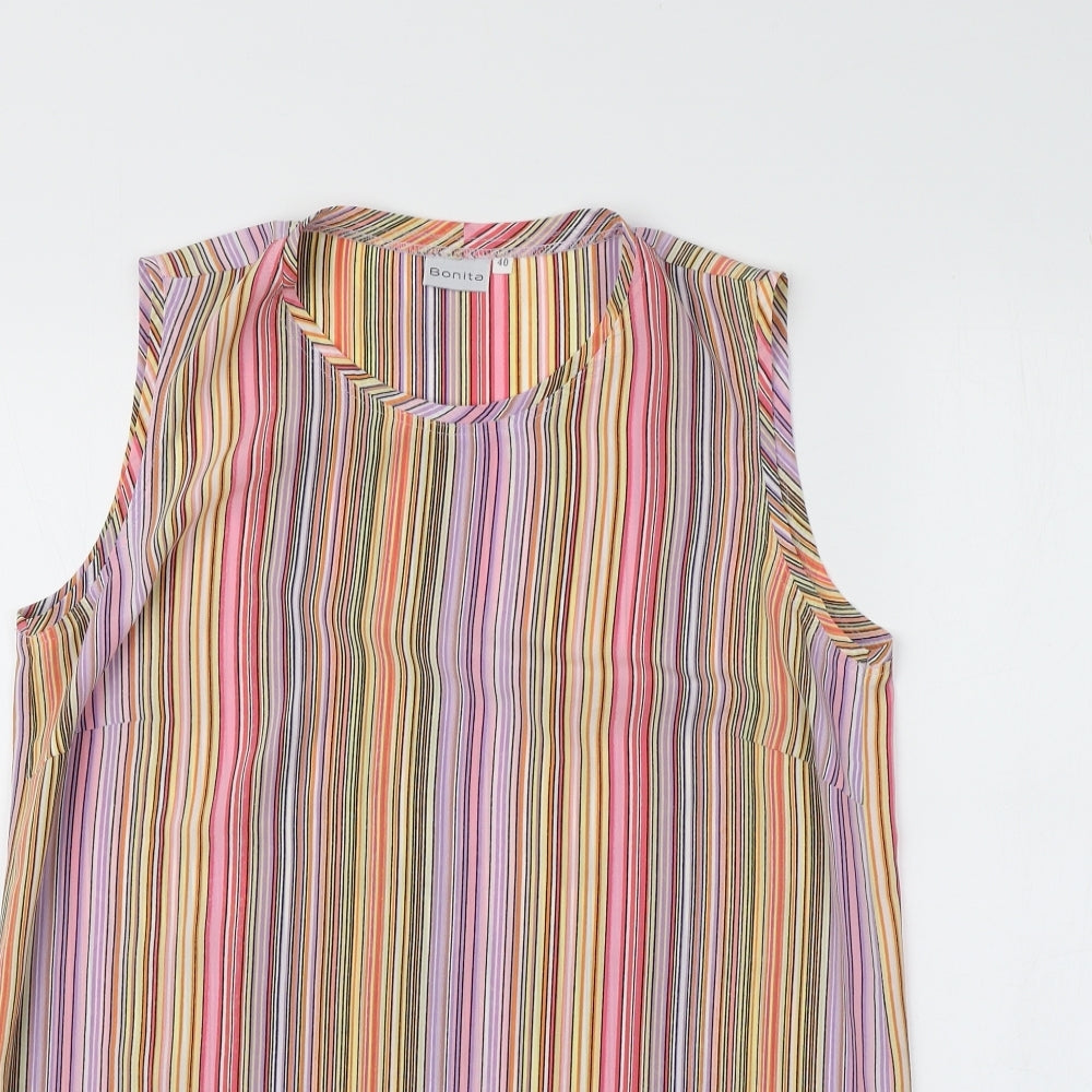 Bonita Womens Multicoloured Striped Polyester Basic Tank Size 12 Round Neck