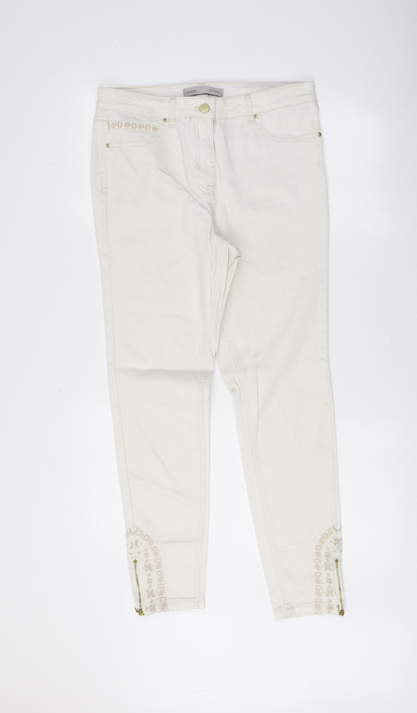 George Womens Ivory  Cotton Straight Jeans Size 12 L27 in Regular