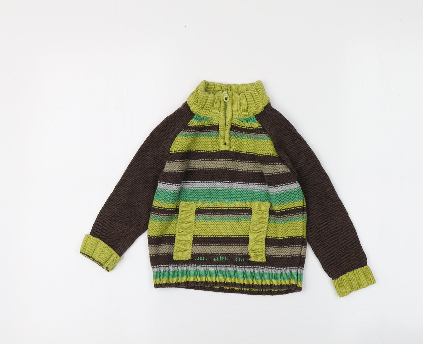 MINIMODE Boys Multicoloured V-Neck Striped 100% Cotton Pullover Jumper Size 2-3 Years