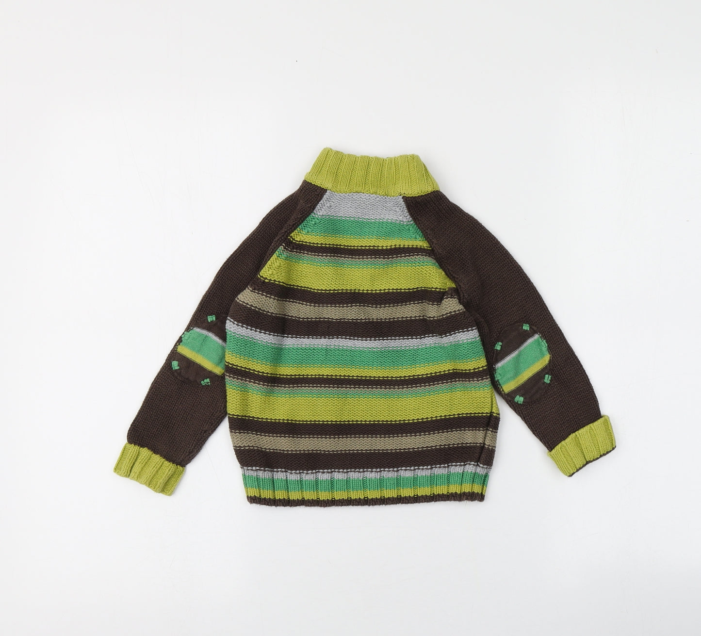 MINIMODE Boys Multicoloured V-Neck Striped 100% Cotton Pullover Jumper Size 2-3 Years