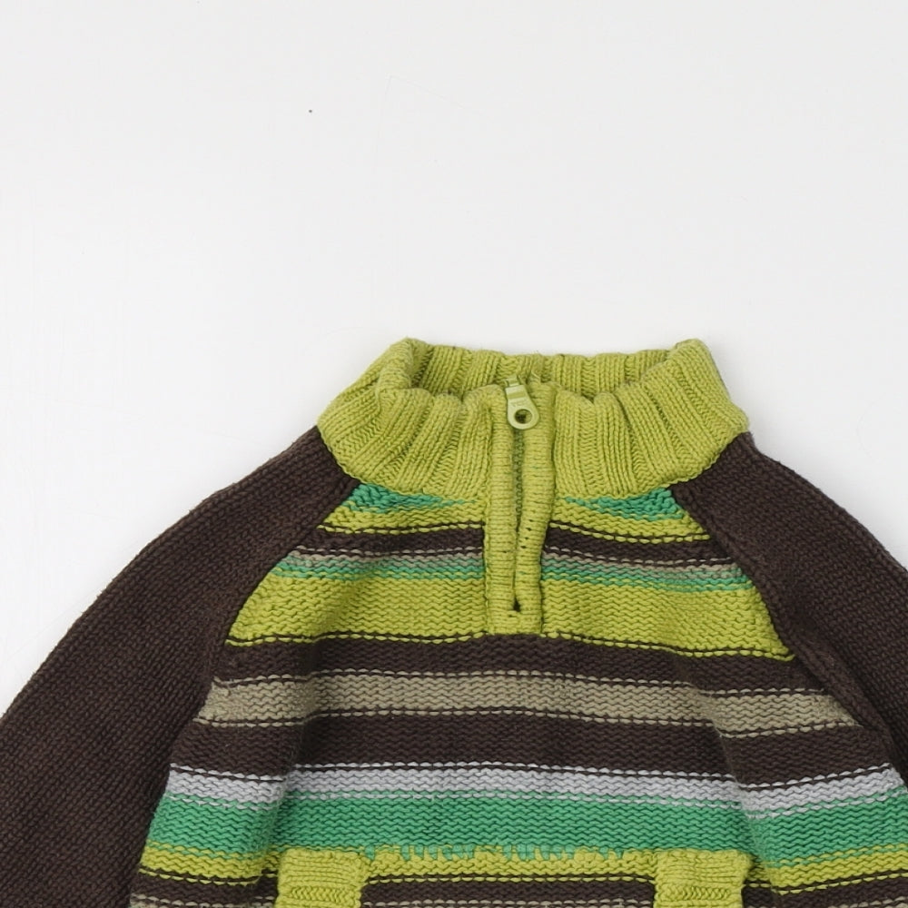 MINIMODE Boys Multicoloured V-Neck Striped 100% Cotton Pullover Jumper Size 2-3 Years