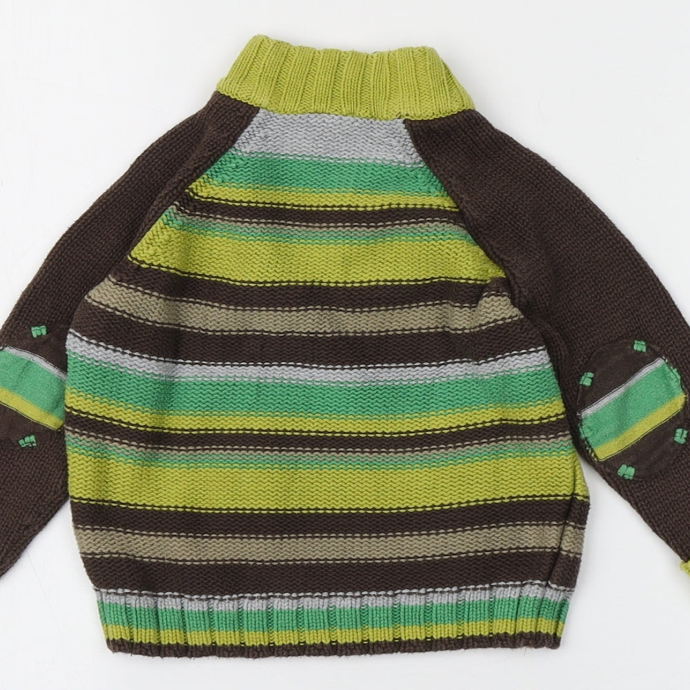 MINIMODE Boys Multicoloured V-Neck Striped 100% Cotton Pullover Jumper Size 2-3 Years