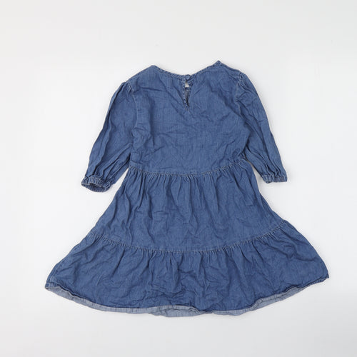 F&F Girls Blue  100% Cotton Skater Dress  Size 6-7 Years  Round Neck