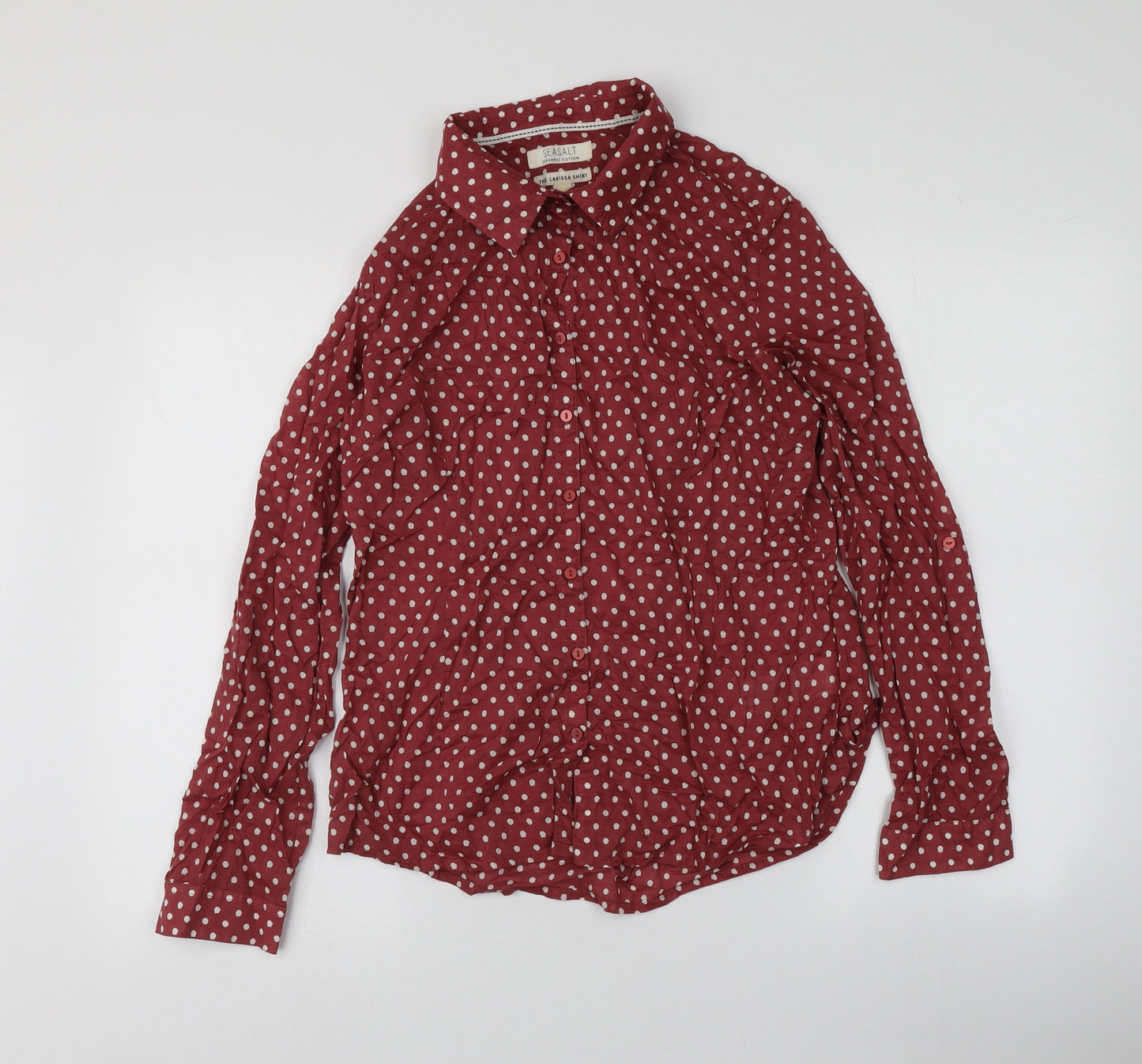 Seasalt Womens Red Polka Dot 100% Cotton Basic Button-Up Size 14 Collared