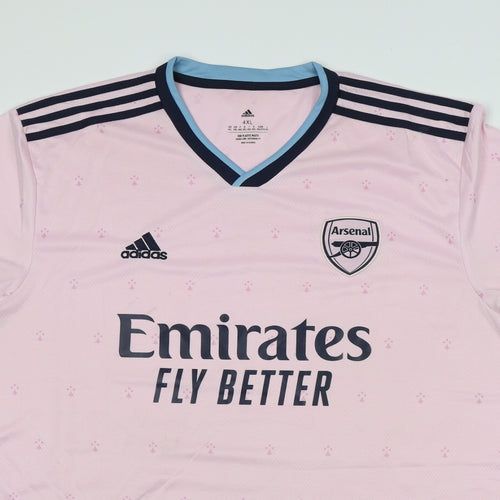 adidas Mens Pink  Polyester  T-Shirt Size 4XL Round Neck  - Arsenal