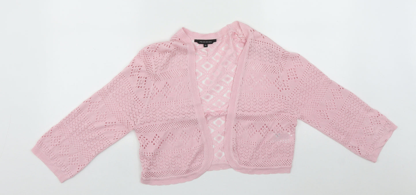 Peacocks Womens Pink V-Neck  Viscose Shrug Jumper Size 14
