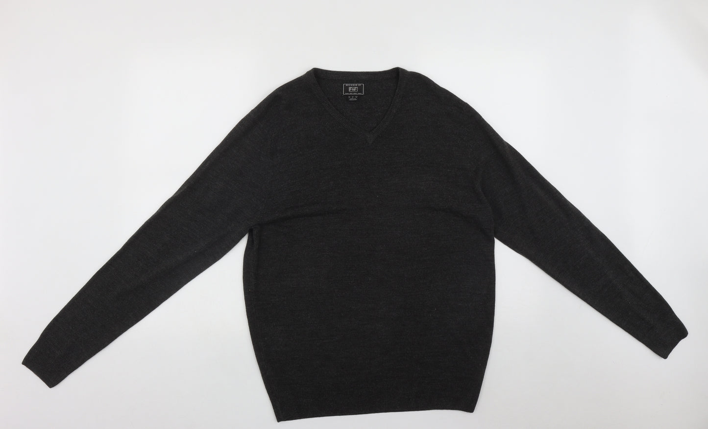 F&F Mens Black V-Neck  Acrylic Pullover Jumper Size M