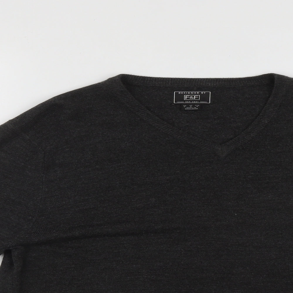 F&F Mens Black V-Neck  Acrylic Pullover Jumper Size M