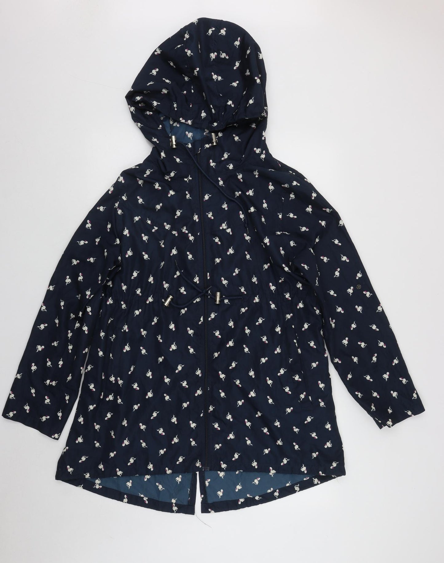 Primark Womens Blue   Rain Coat Coat Size M  Zip - Flamingo print