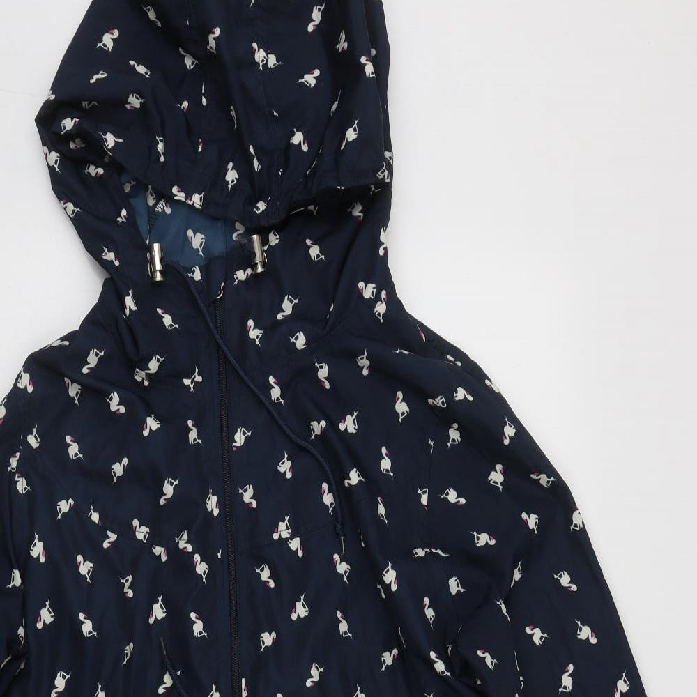 Primark Womens Blue   Rain Coat Coat Size M  Zip - Flamingo print
