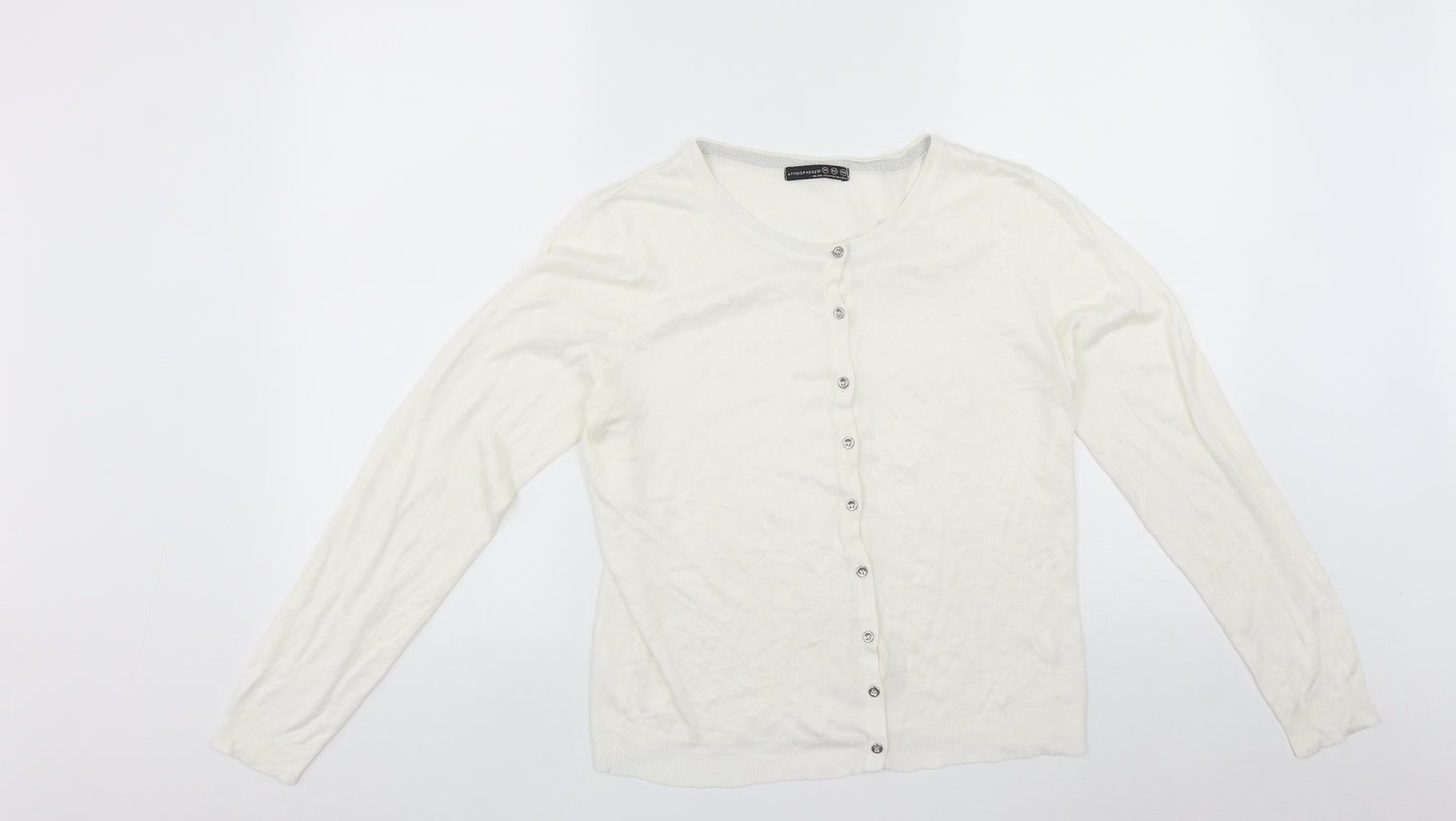 Atmosphere Womens White Round Neck  Cotton Cardigan Jumper Size 14