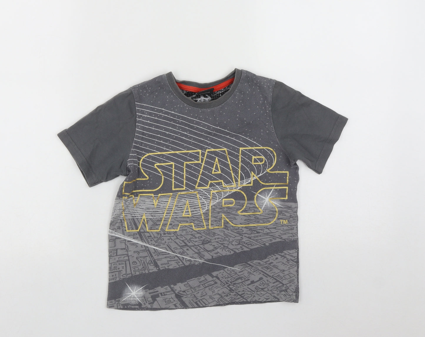 Tu  Boys Grey Geometric Cotton Basic T-Shirt Size 5-6 Years Round Neck  - STAR WARS