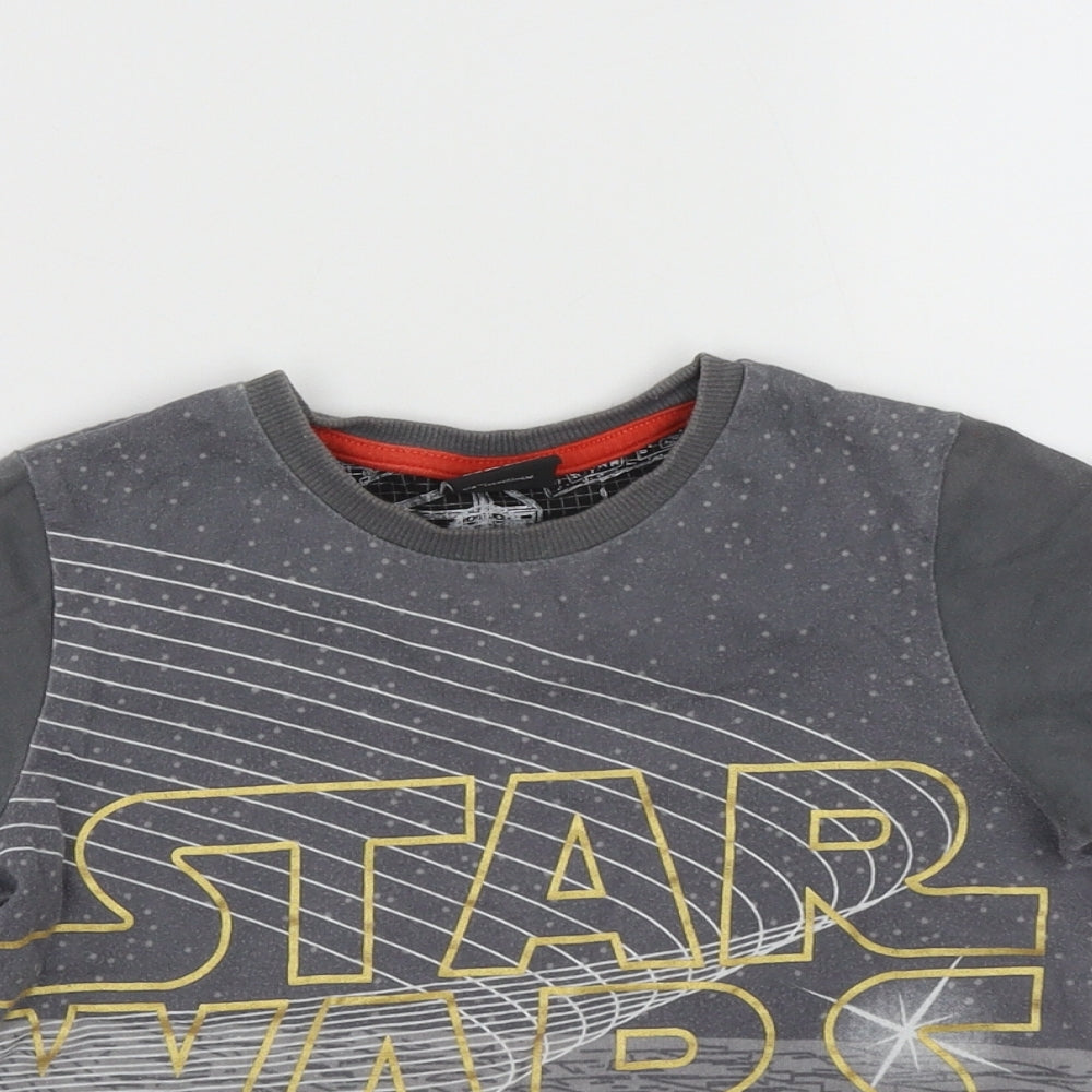 Tu  Boys Grey Geometric Cotton Basic T-Shirt Size 5-6 Years Round Neck  - STAR WARS