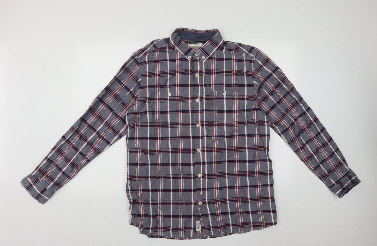 Geogre Mens Multicoloured Plaid Cotton  Button-Up Size L Collared Button