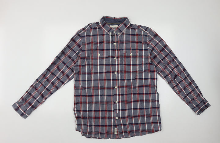 Geogre Mens Multicoloured Plaid Cotton  Button-Up Size L Collared Button