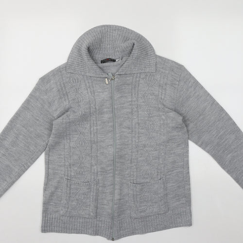 Choice Collection Womens Grey Collared  Acrylic Full Zip Jumper Size L