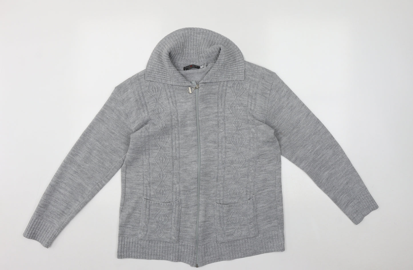 Choice Collection Womens Grey Collared  Acrylic Full Zip Jumper Size L