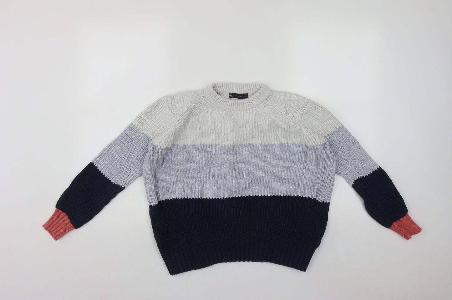 Marks and Spencer Womens Multicoloured Round Neck  Cotton Pullover Jumper Size S