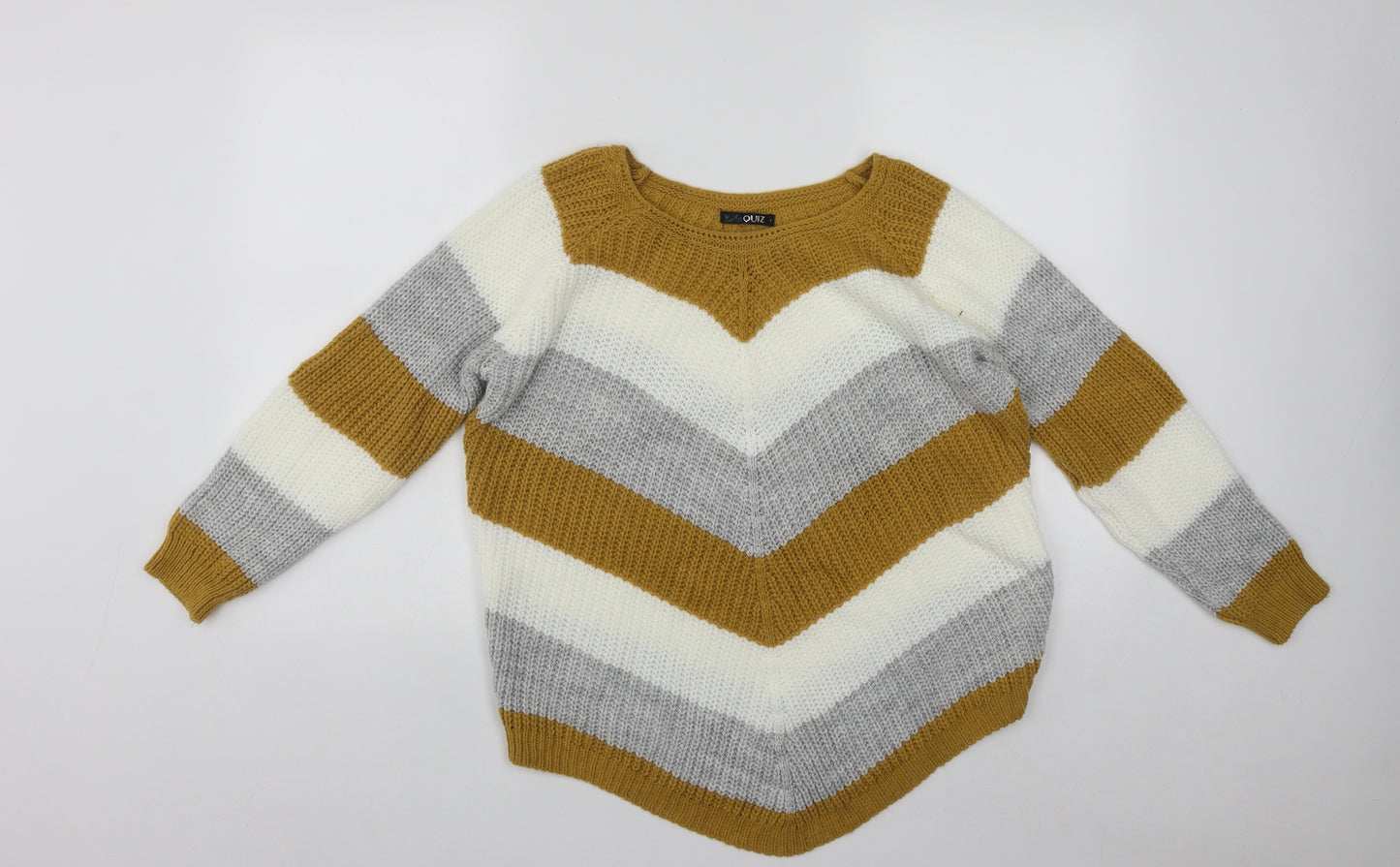 Quiz Womens Multicoloured V-Neck Striped Acrylic Pullover Jumper Size L