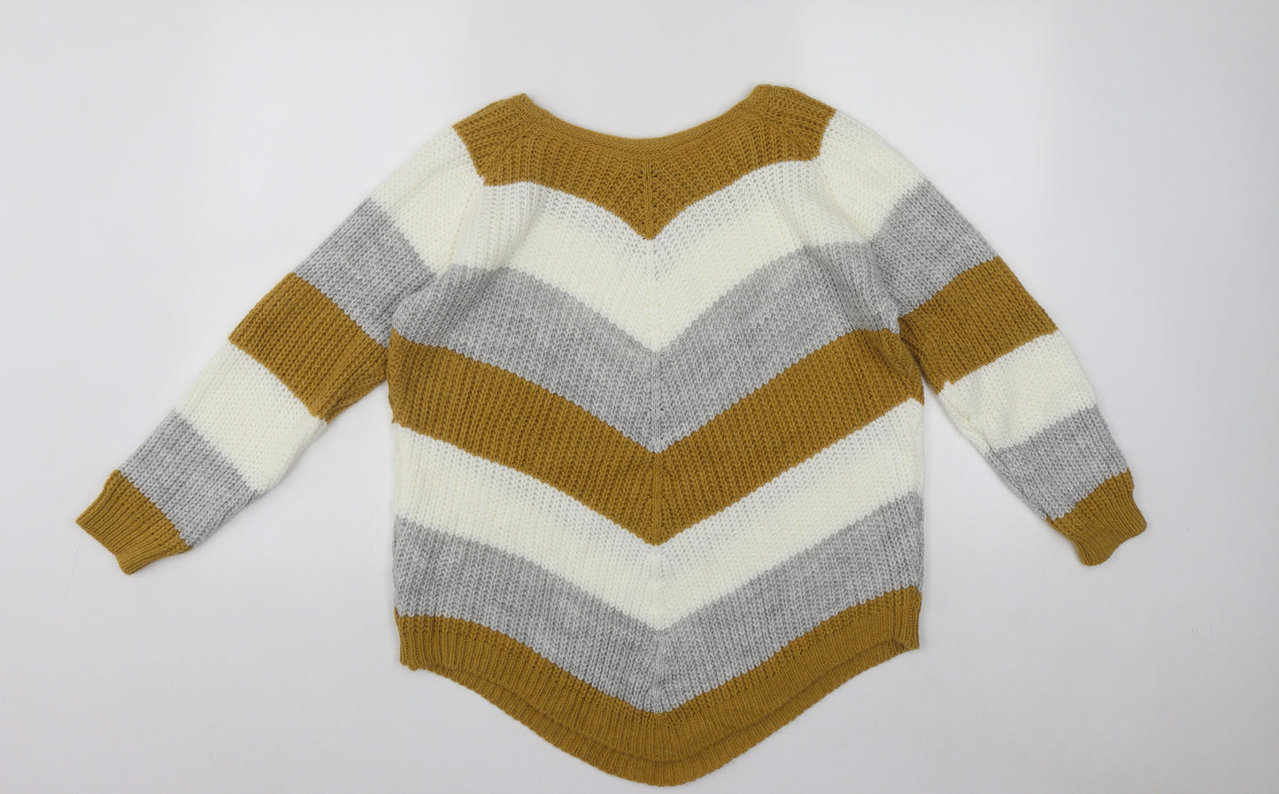 Quiz Womens Multicoloured V-Neck Striped Acrylic Pullover Jumper Size L