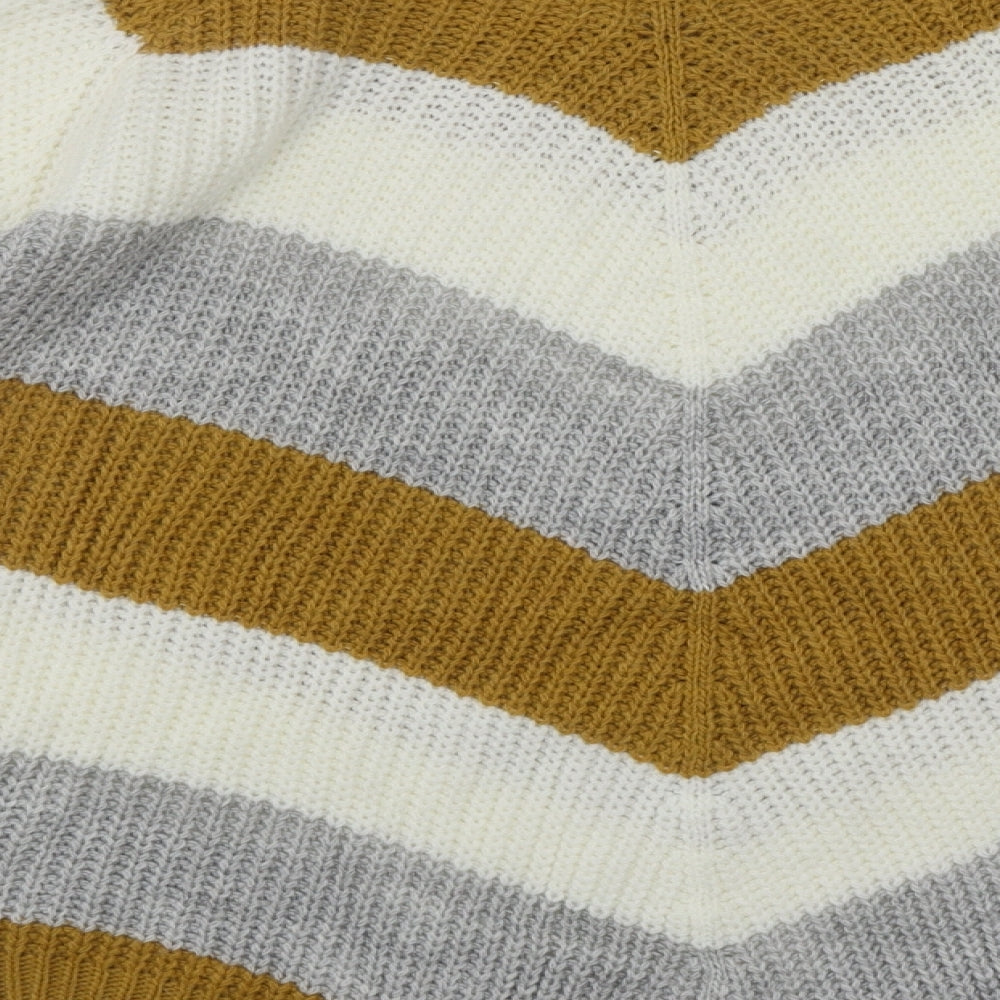Quiz Womens Multicoloured V-Neck Striped Acrylic Pullover Jumper Size L
