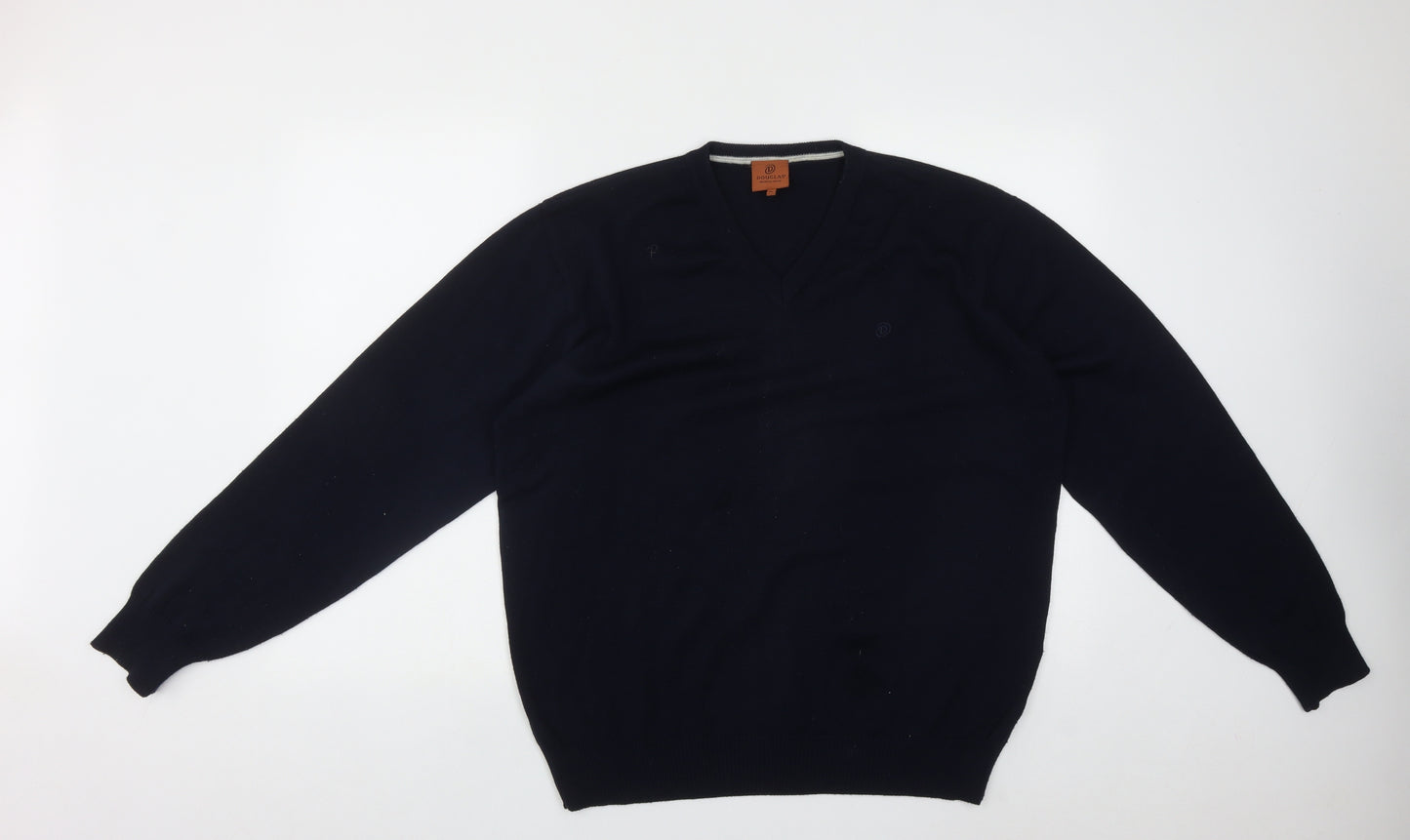 Douglas Mens Blue V-Neck  Wool Pullover Jumper Size XL