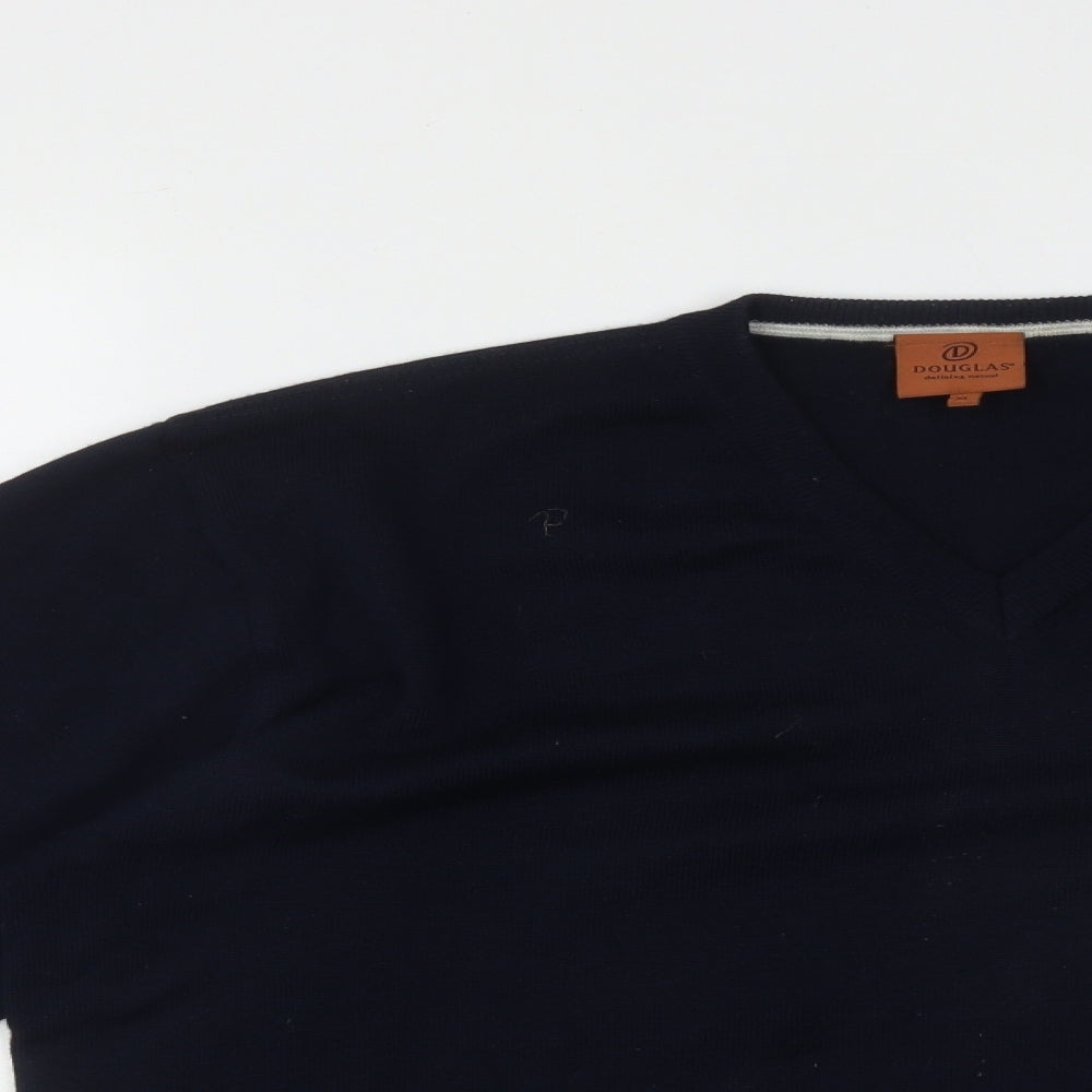 Douglas Mens Blue V-Neck  Wool Pullover Jumper Size XL