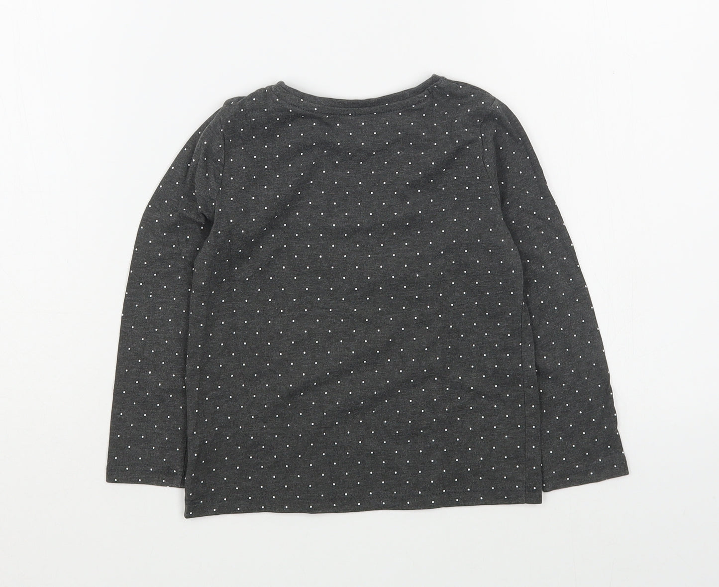 Primark Girls Grey Polka Dot Cotton Basic T-Shirt Size 3-4 Years Round Neck Pullover