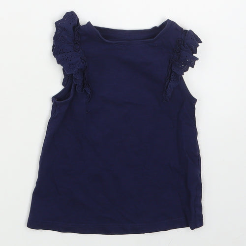 F&F Girls Blue  100% Cotton Basic T-Shirt Size 2-3 Years Round Neck Pullover