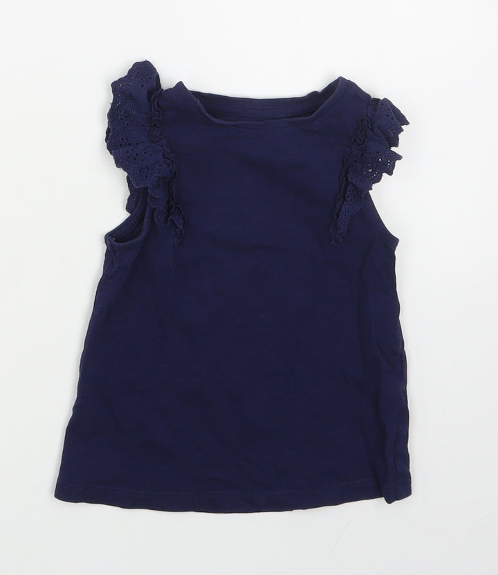 F&F Girls Blue  100% Cotton Basic T-Shirt Size 2-3 Years Round Neck Pullover